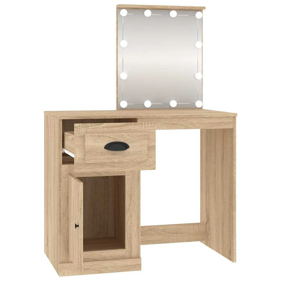 Coiffeuse avec LED chêne sonoma 90x50x132,5cm bois d'ingénierie - 10