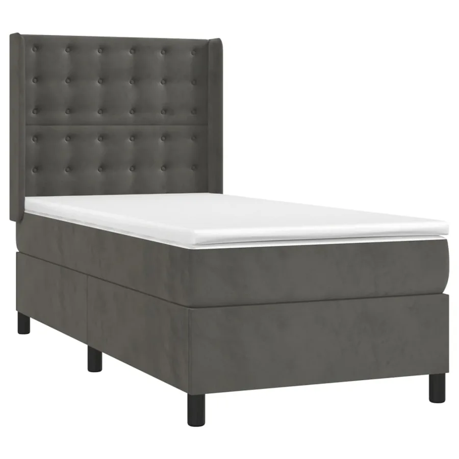 Sommier à lattes de lit et matelas Gris foncé 90x200 cm Velours - 3