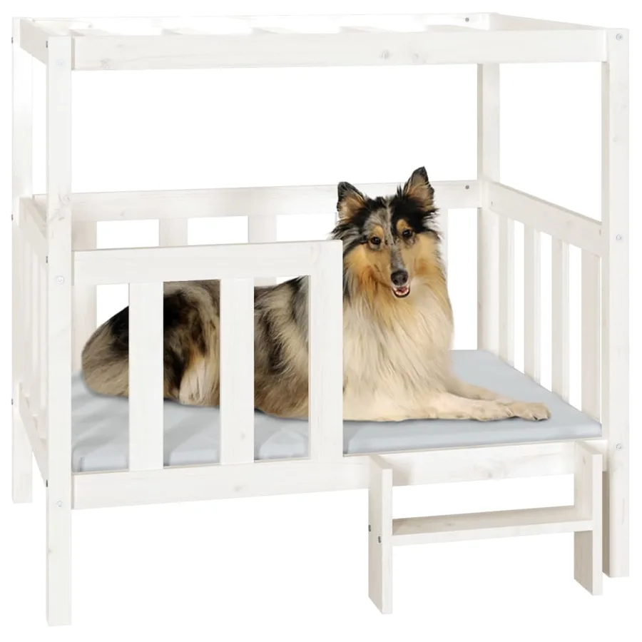 Lit pour chien Blanc 105,5x83,5x100 cm Bois de pin solide - 4