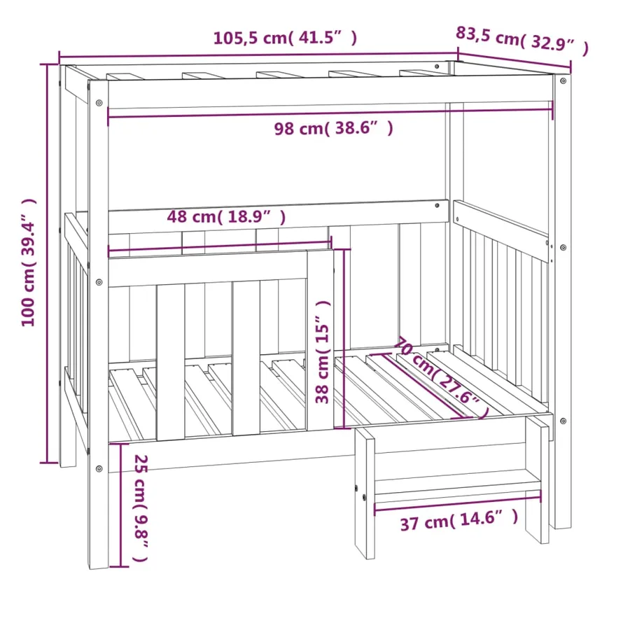 Lit pour chien Blanc 105,5x83,5x100 cm Bois de pin solide - 8