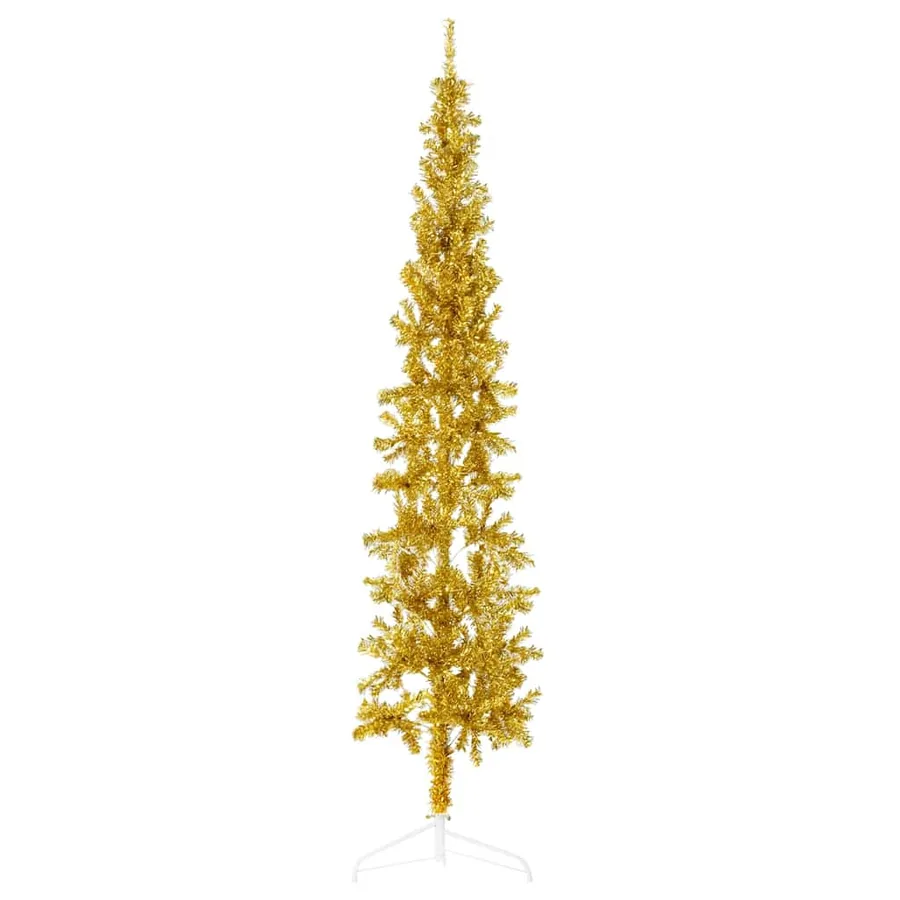 Demi sapin de Noël artificiel mince avec support Doré 240 cm