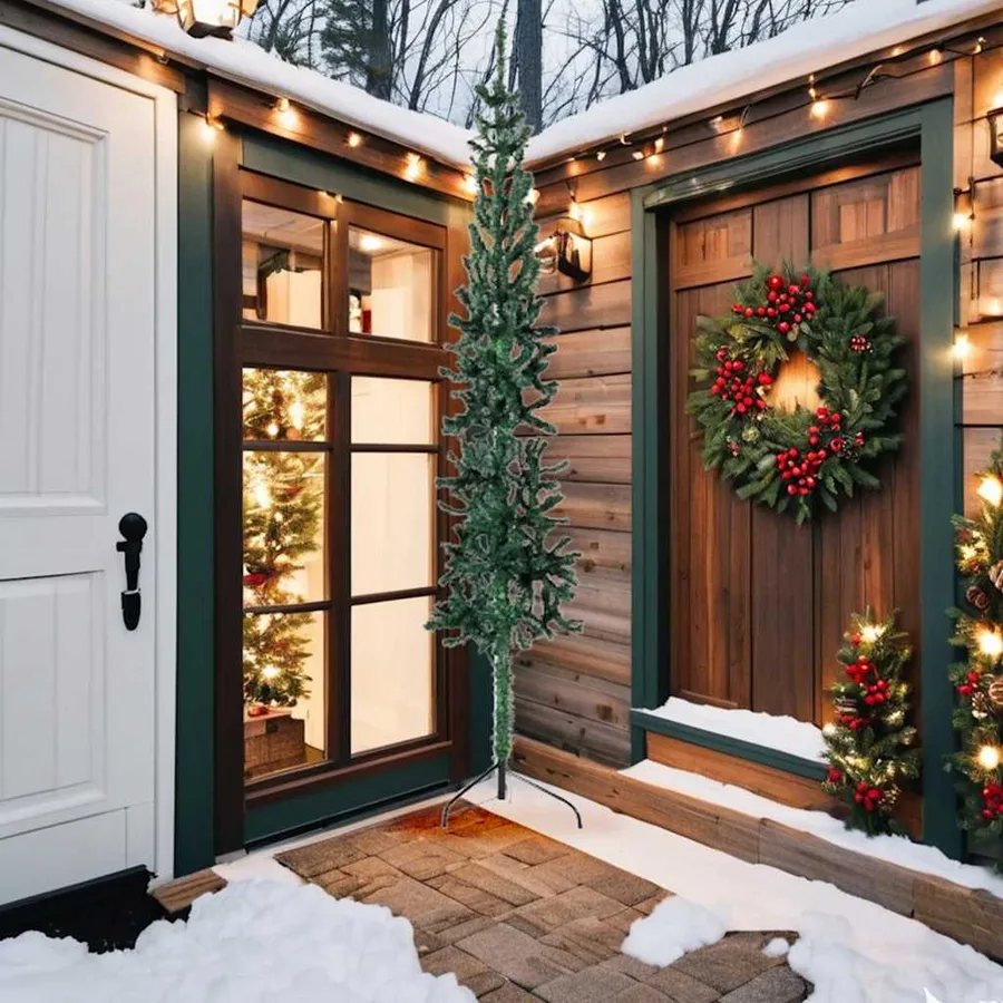 Demi sapin de Noël artificiel mince avec support Vert 240 cm - 2