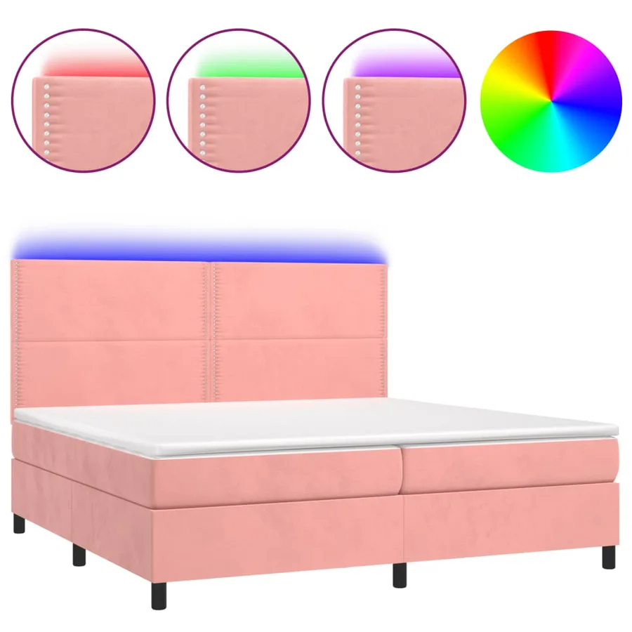 Sommier à lattes de lit matelas et LED Rose 200x200 cm Velours - 2