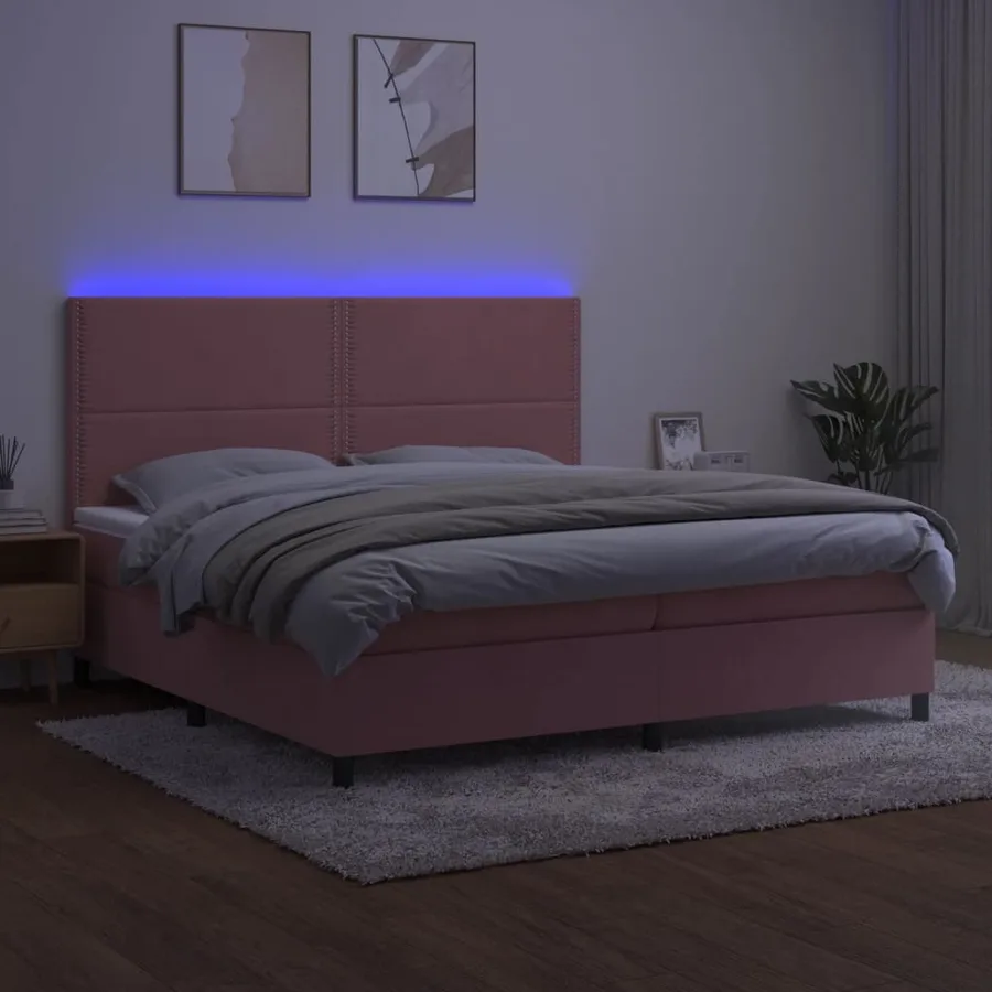 Sommier à lattes de lit matelas et LED Rose 200x200 cm Velours - 4