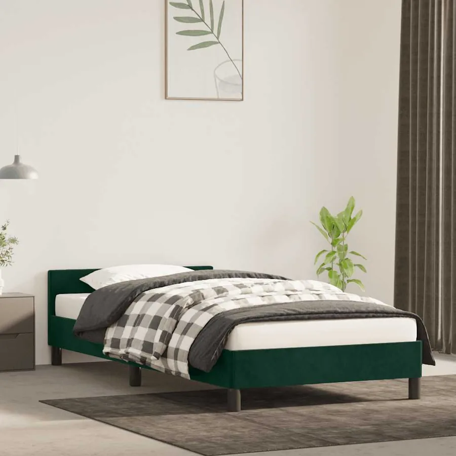 Cadre de lit sans matelas vert foncé 90x190 cm velours