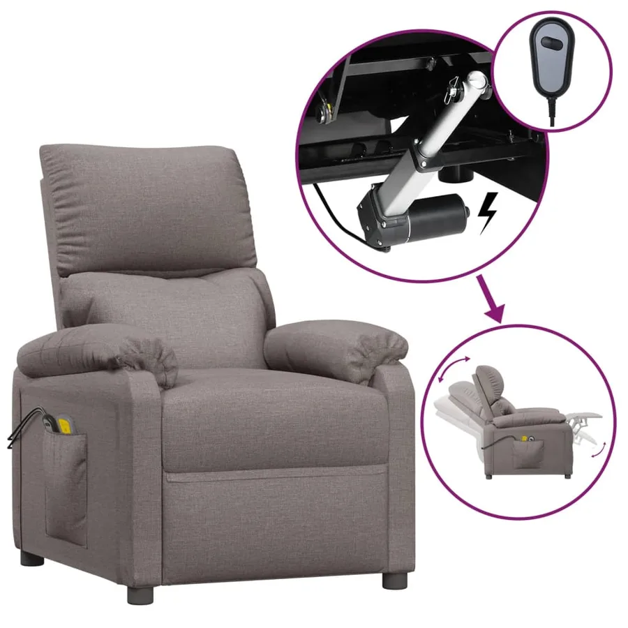 Fauteuil électrique de massage Taupe Tissu - 2
