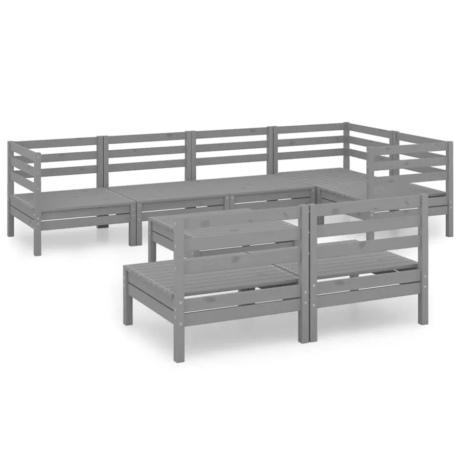 Salon de jardin 8 pcs Bois de pin massif Gris - 2