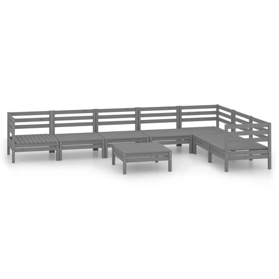 Salon de jardin 8 pcs Bois de pin massif Gris - 2