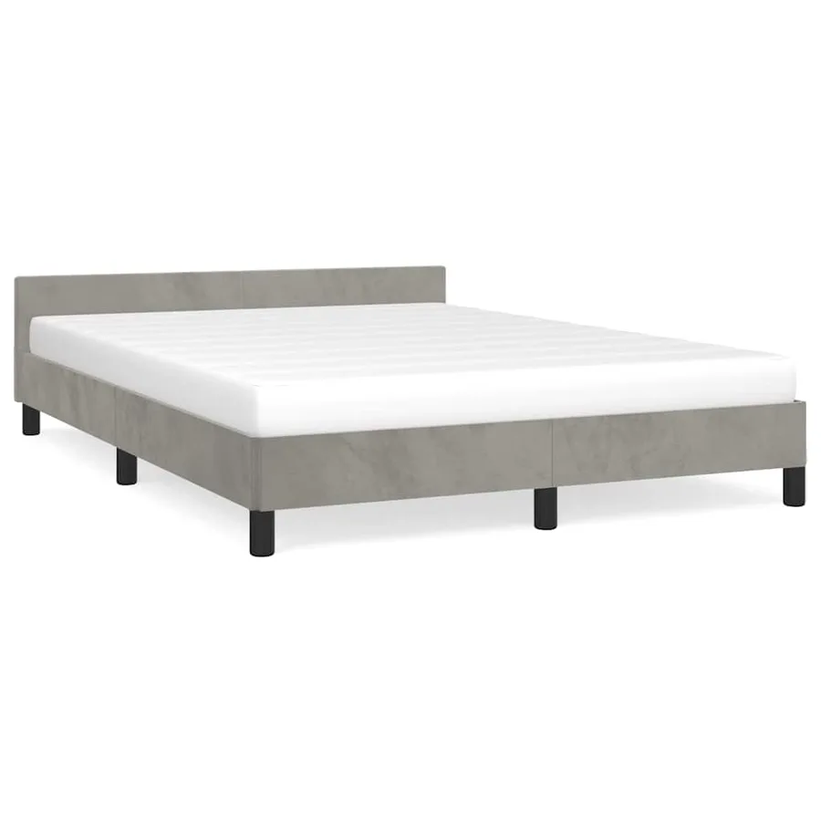 Cadre de lit sans matelas gris clair 140x190 cm velours - 2