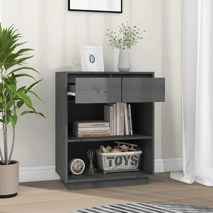 Armoire console Gris 60x34x75 cm Bois de pin solide - 3
