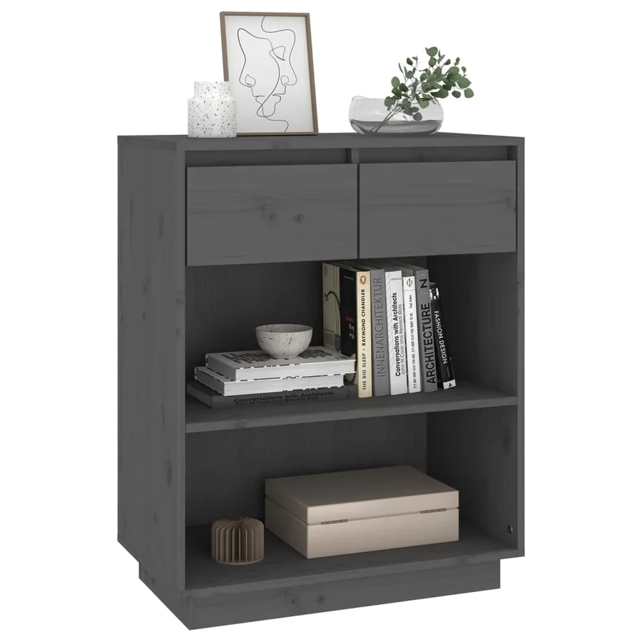 Armoire console Gris 60x34x75 cm Bois de pin solide - 4
