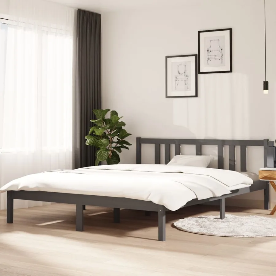 Cadre de lit sans matelas gris bois massif 150x200 cm