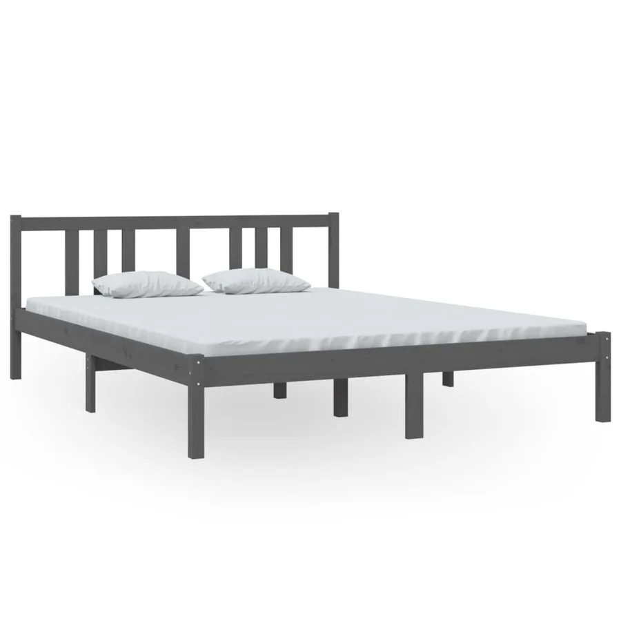 Cadre de lit sans matelas gris bois massif 150x200 cm - 2