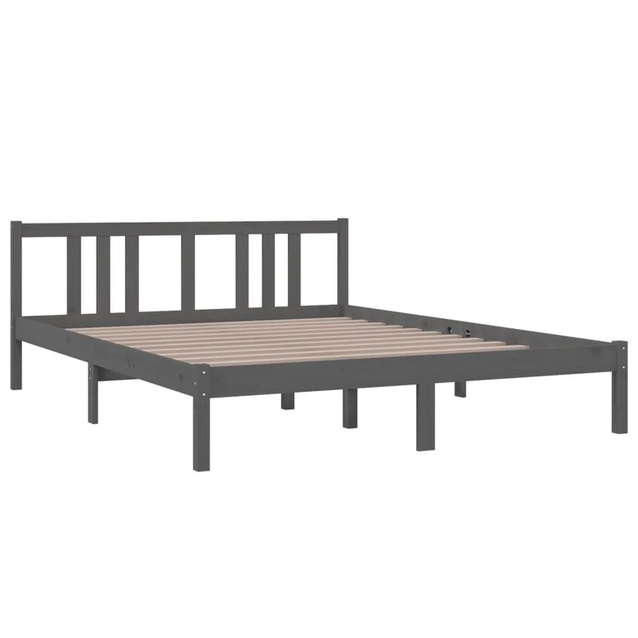 Cadre de lit sans matelas gris bois massif 150x200 cm - 3