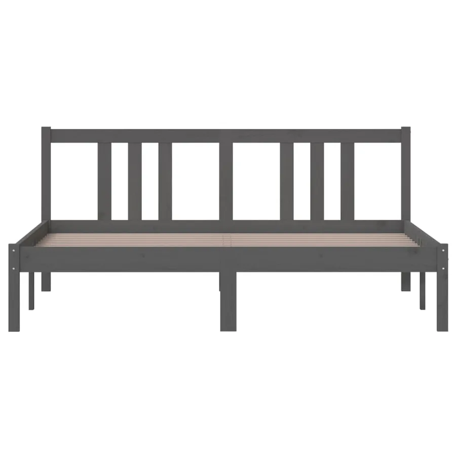 Cadre de lit sans matelas gris bois massif 150x200 cm - 4