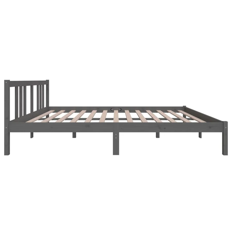 Cadre de lit sans matelas gris bois massif 150x200 cm - 5