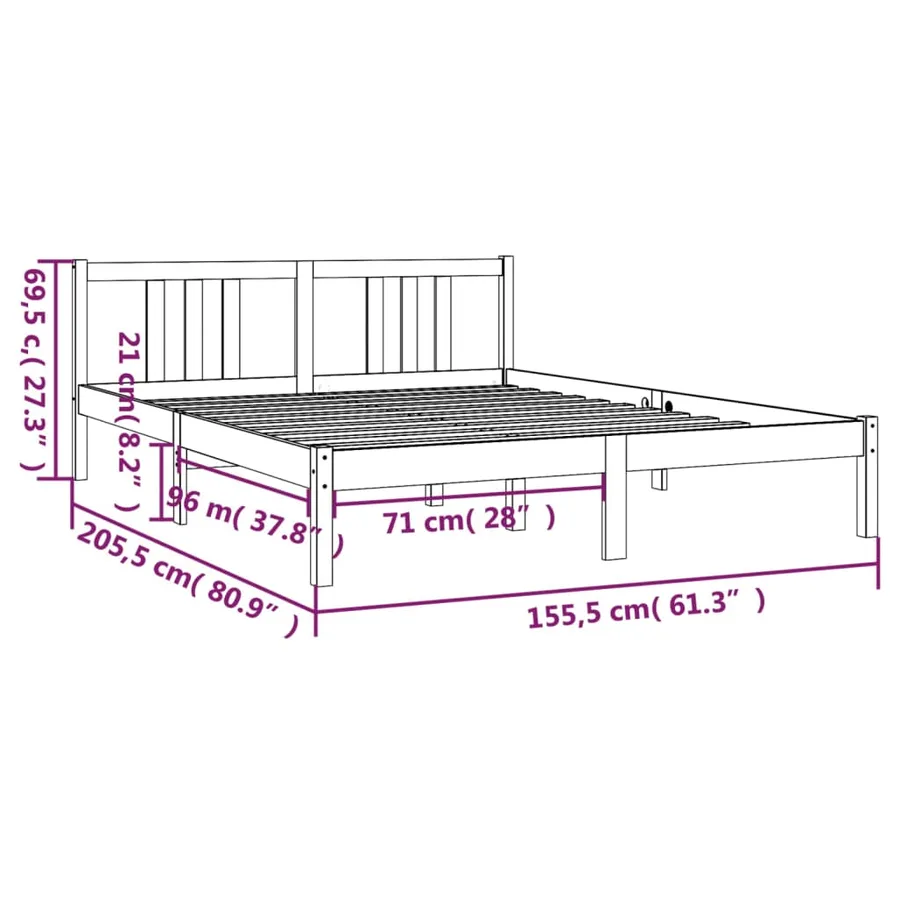 Cadre de lit sans matelas gris bois massif 150x200 cm - 9