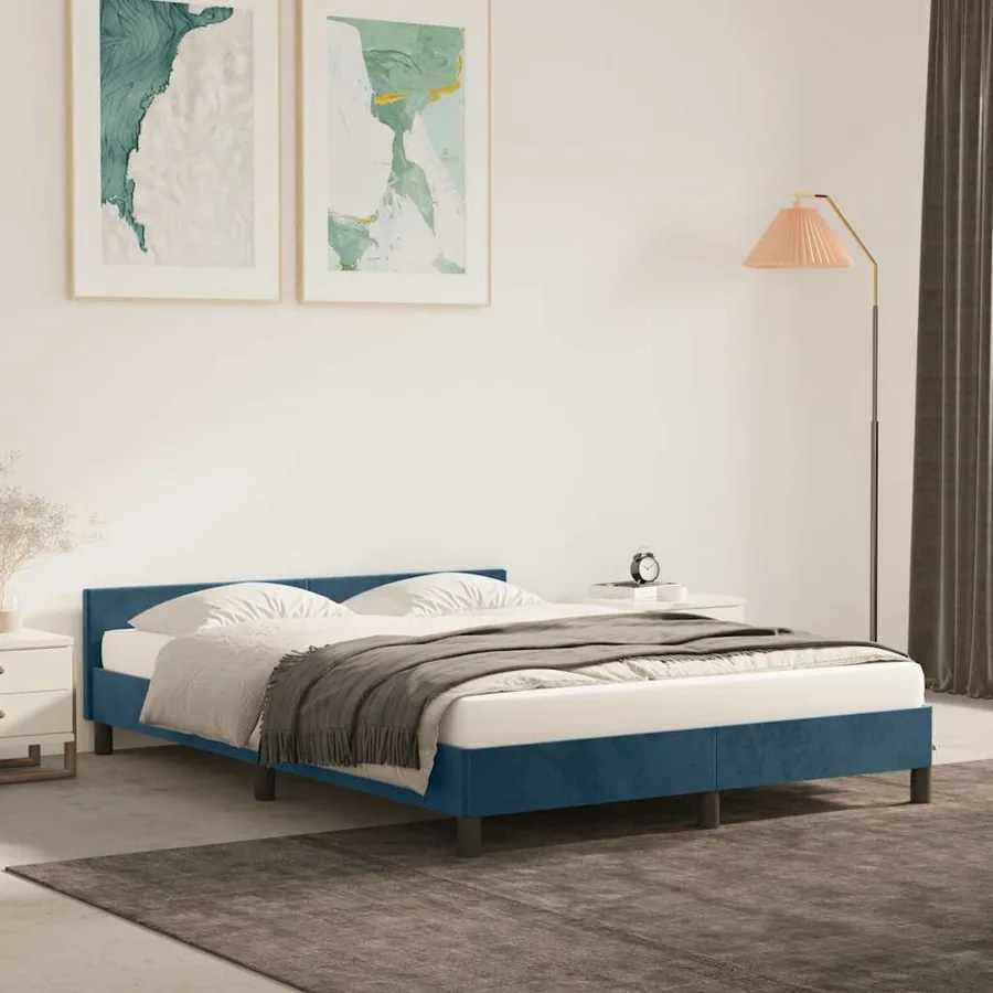 Cadre de lit sans matelas bleu foncé 140x190 cm velours
