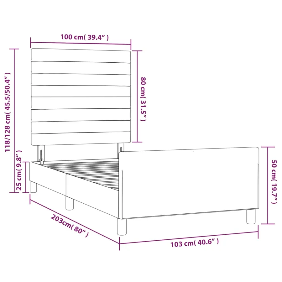 Cadre de lit sans matelas gris clair 100x200 cm velours - 14