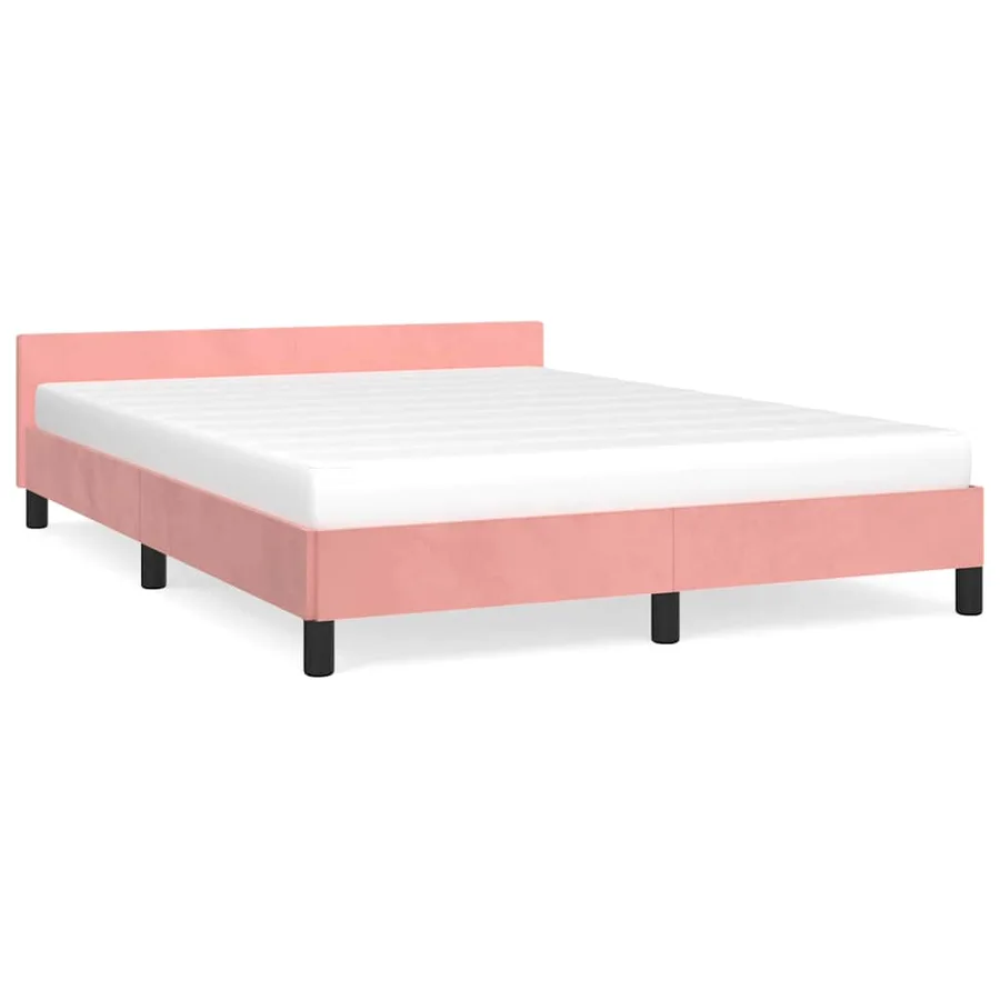 Cadre de lit et tête de lit sans matelas rose 140x200cm velours - 2