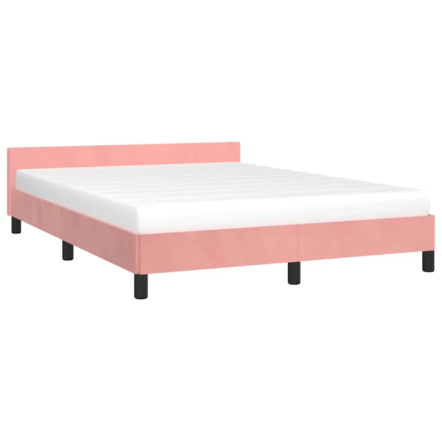 Cadre de lit et tête de lit sans matelas rose 140x200cm velours - 3