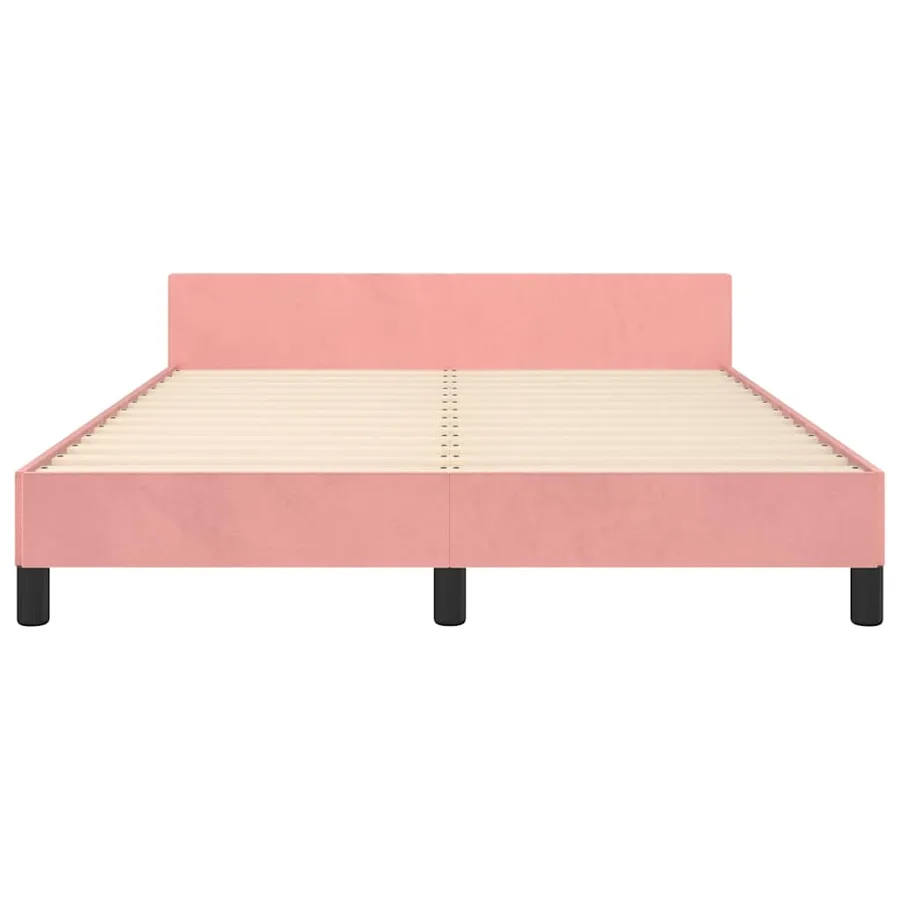 Cadre de lit et tête de lit sans matelas rose 140x200cm velours - 5