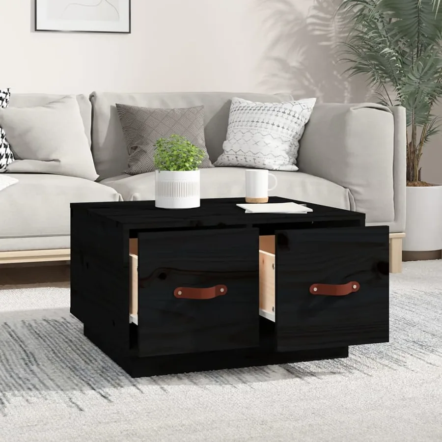 Table basse Noir 60x53x35 cm Bois massif de pin - 3