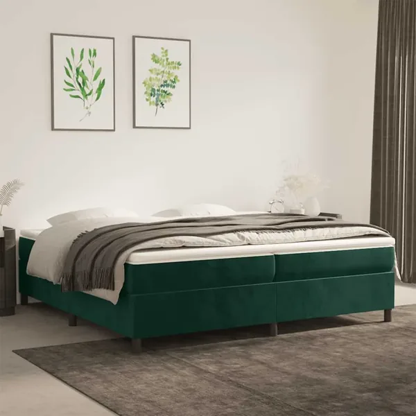Sommier à lattes de lit et matelas Vert foncé 200x200cm Velours