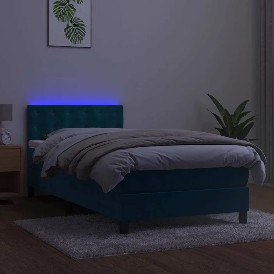 Sommier à lattes de lit avec matelas et LED Bleu foncé 80x200cm - 4