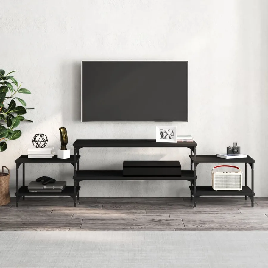 Meuble TV noir 197x35x52 cm bois d'ingénierie - 3