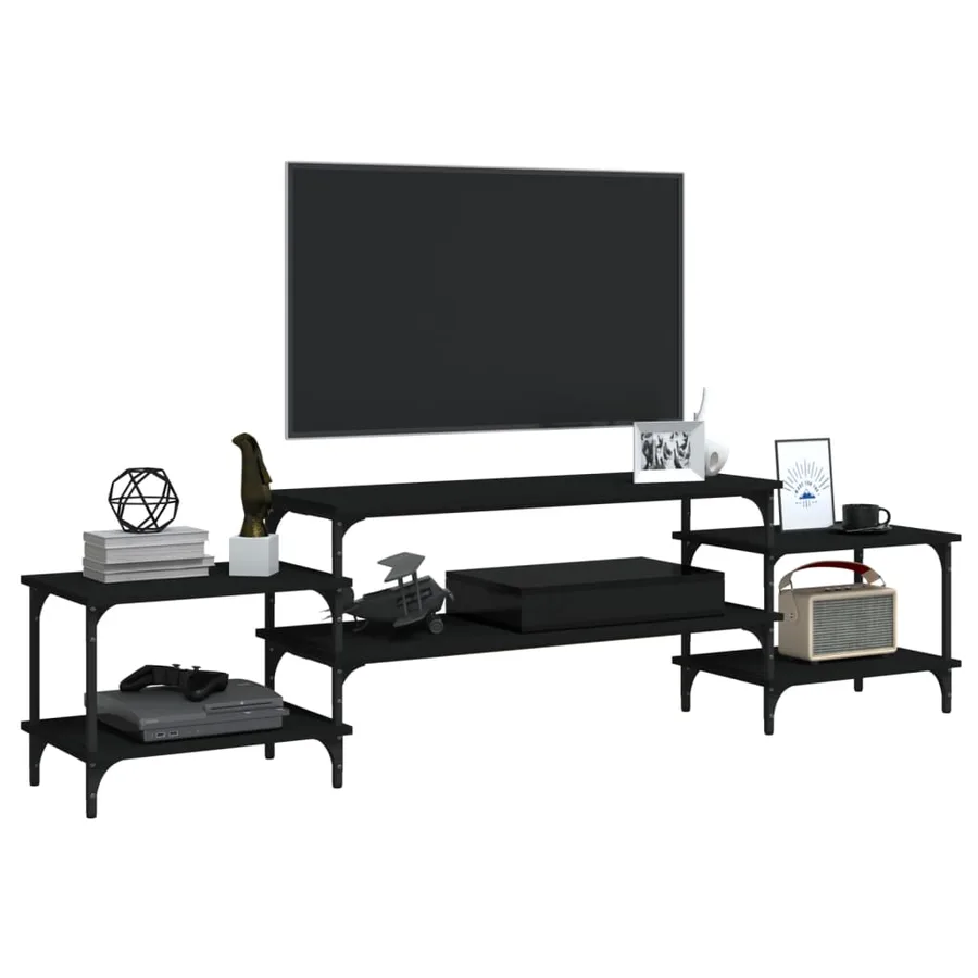 Meuble TV noir 197x35x52 cm bois d'ingénierie - 4