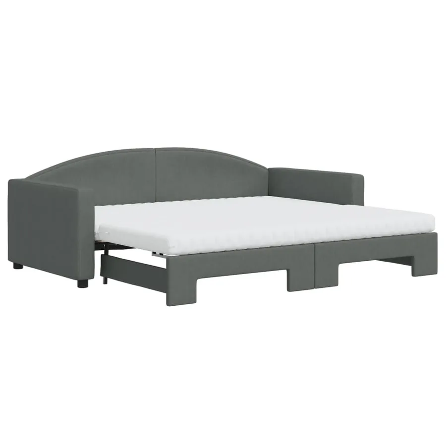 Lit de jour avec gigogne et matelas gris foncé 90x190 cm tissu - 2