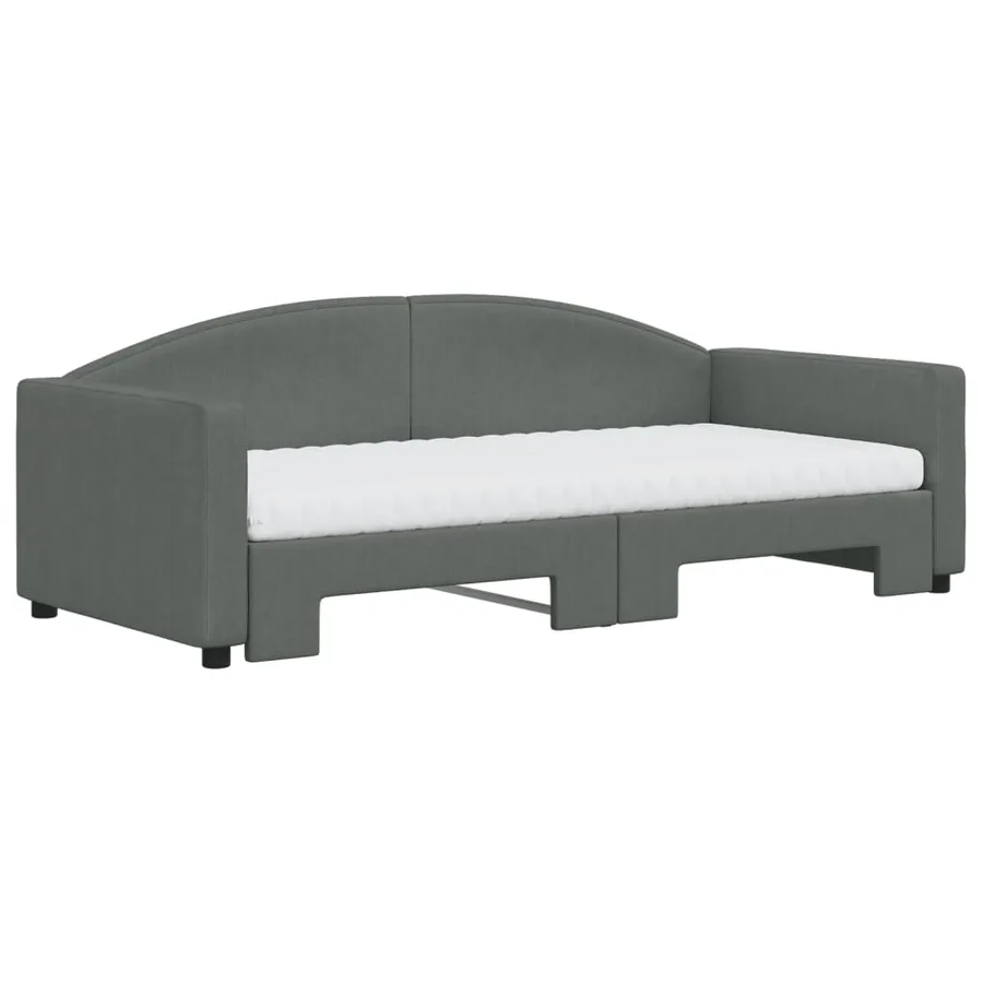 Lit de jour avec gigogne et matelas gris foncé 90x190 cm tissu - 3