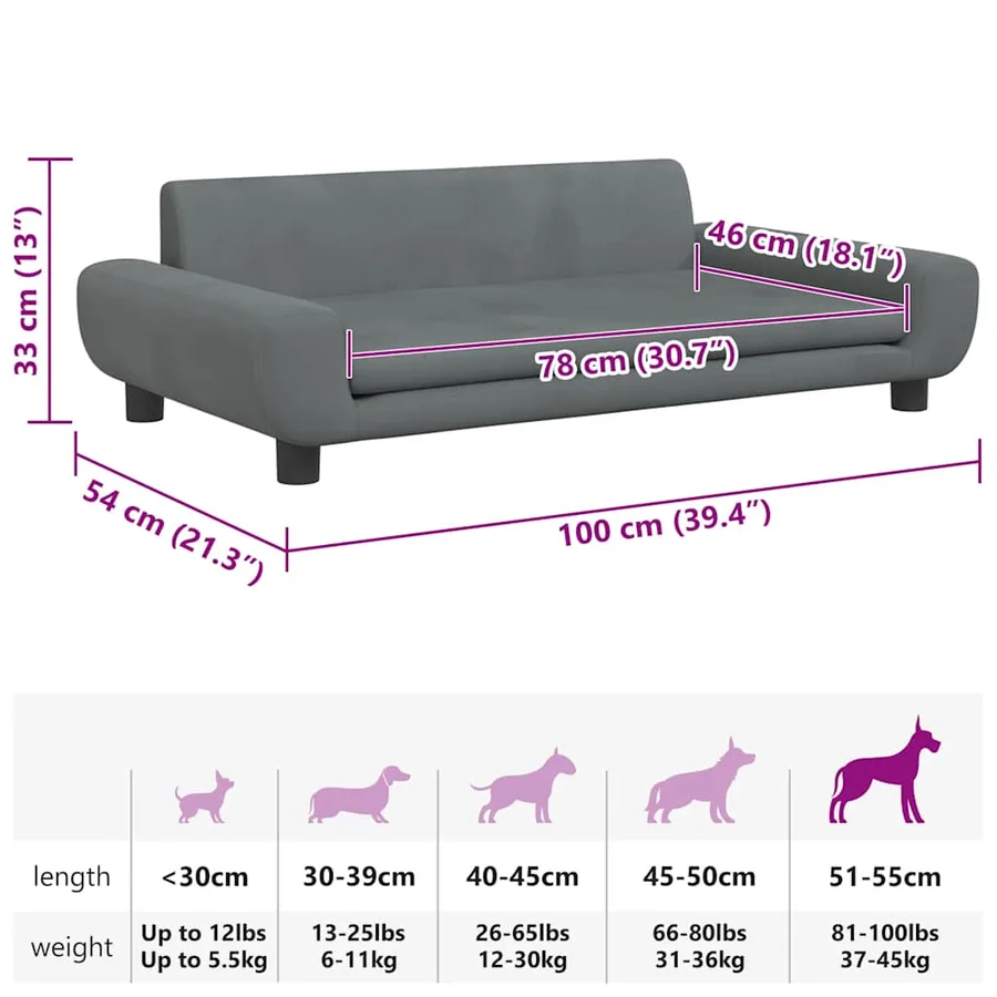 Lit pour chien gris foncé 100x54x33 cm velours - 7
