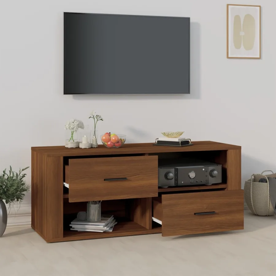 Meuble TV Chêne marron 100x35x40 cm Bois d'ingénierie - 3