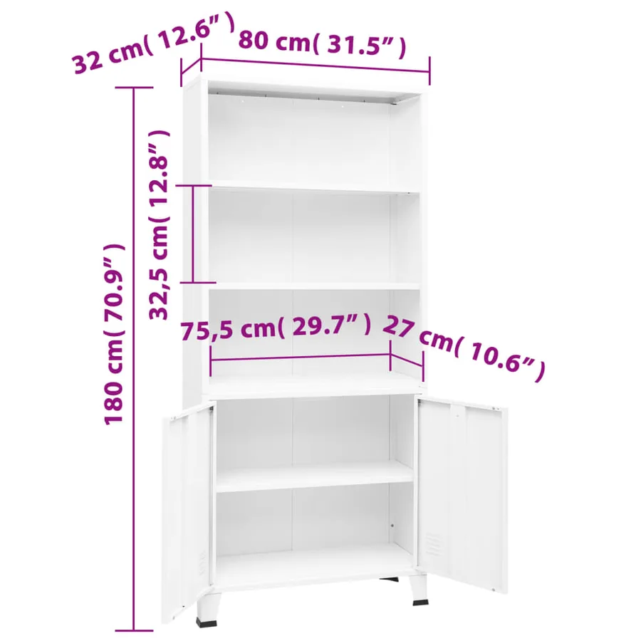 Bibliothèque industrielle Blanc 80x32x180 cm Acier - 8
