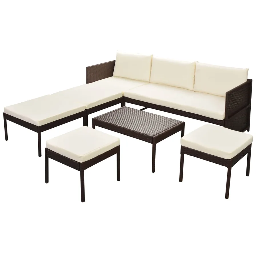 Salon de jardin 6 pcs avec coussins Résine tressée Marron - 2