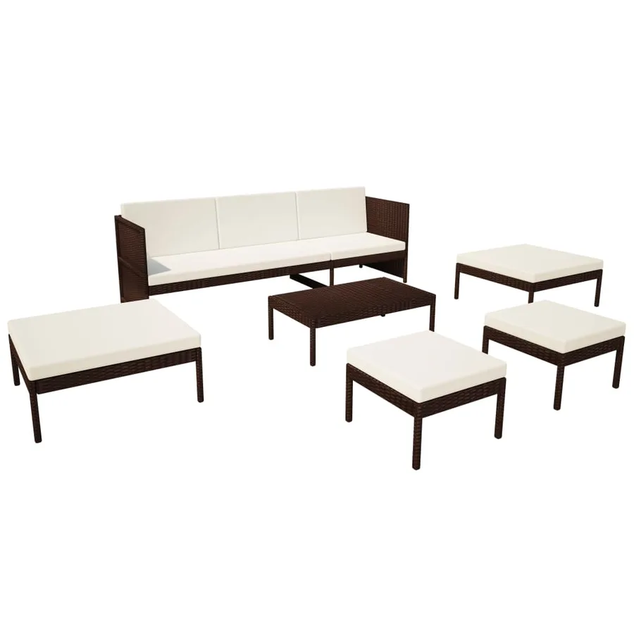 Salon de jardin 6 pcs avec coussins Résine tressée Marron - 3