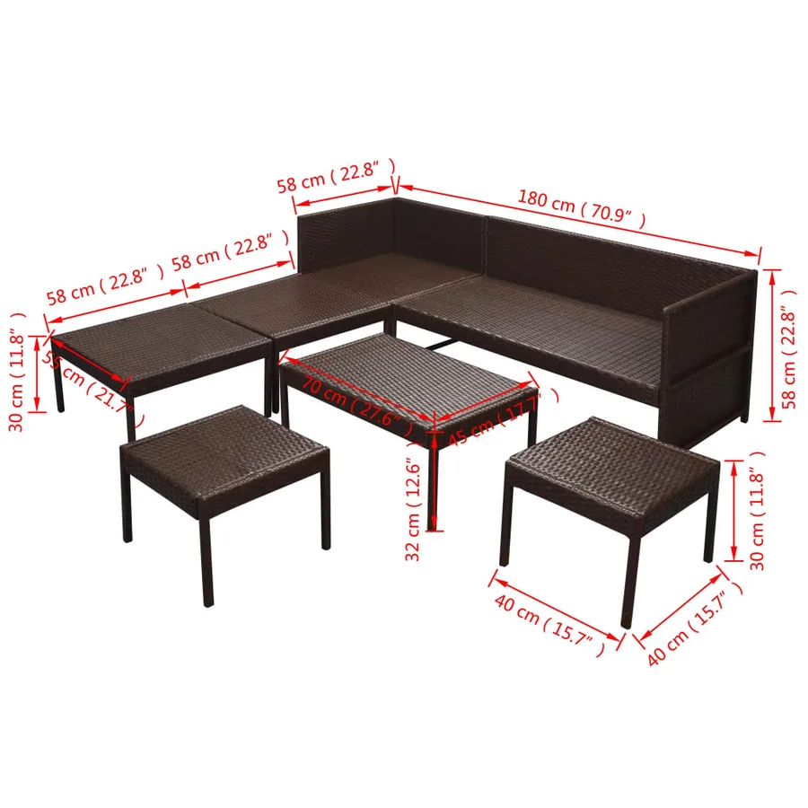 Salon de jardin 6 pcs avec coussins Résine tressée Marron - 9