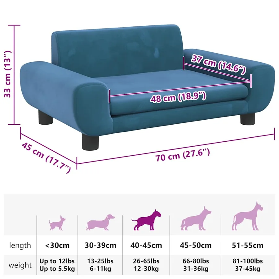 Lit pour chien bleu 70x45x33 cm velours - 7