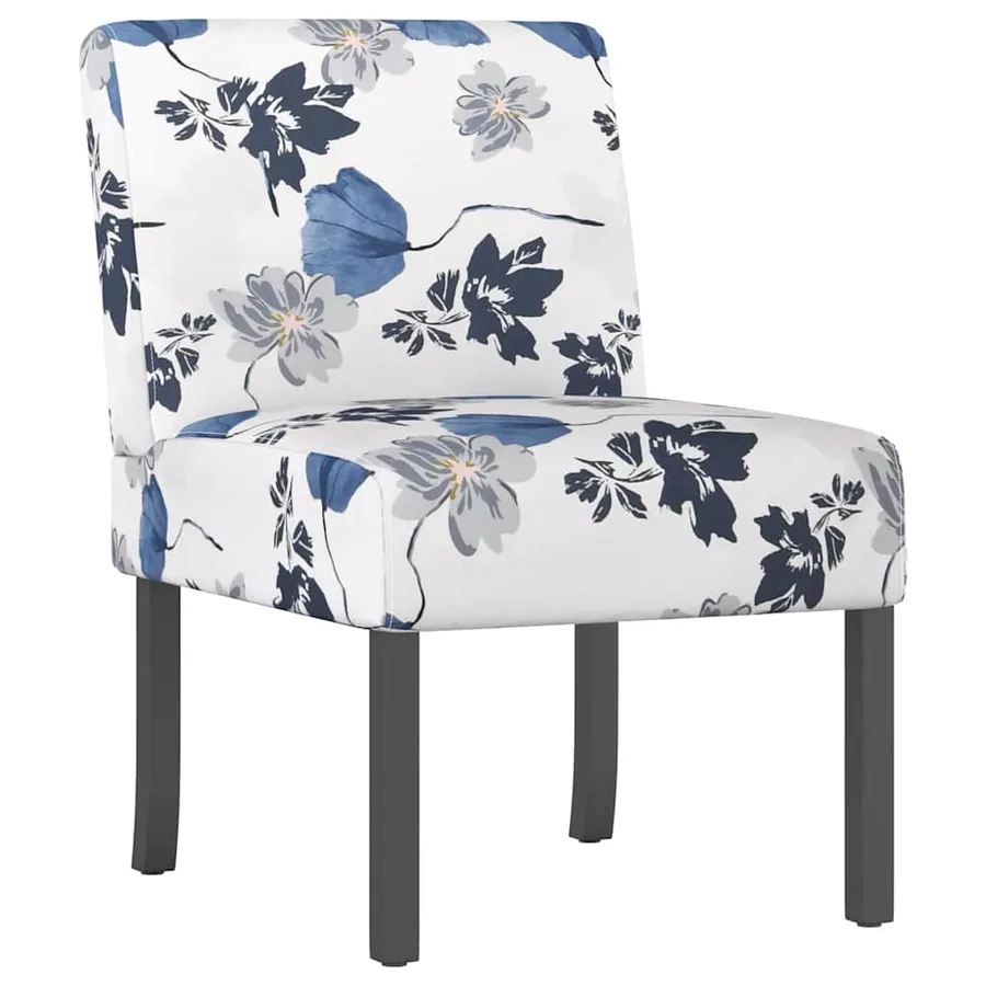 Fauteuil sans accoudoirs bleu tissu avec fleurs - 2