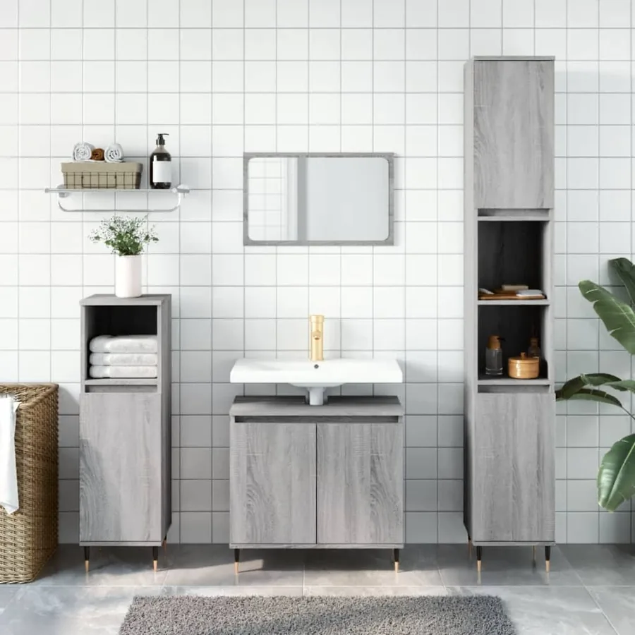 Ensemble d'armoires de salle de bain 3 pcs sonoma gris