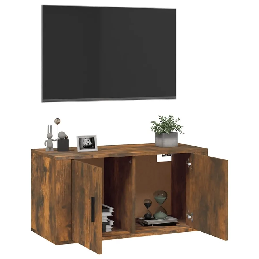 Meuble TV mural Chêne fumé 80x34,5x40 cm - 9