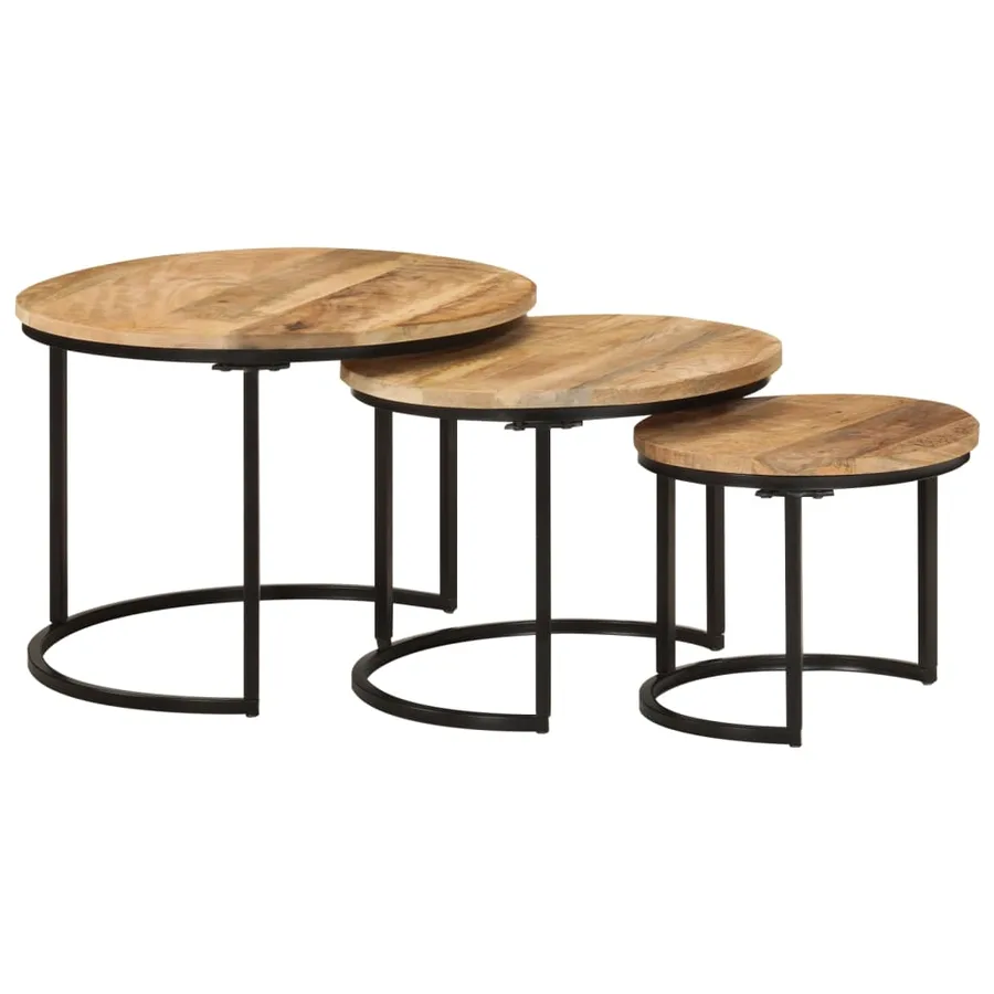 Tables gigognes 3 pcs bois de manguier massif brut - 10