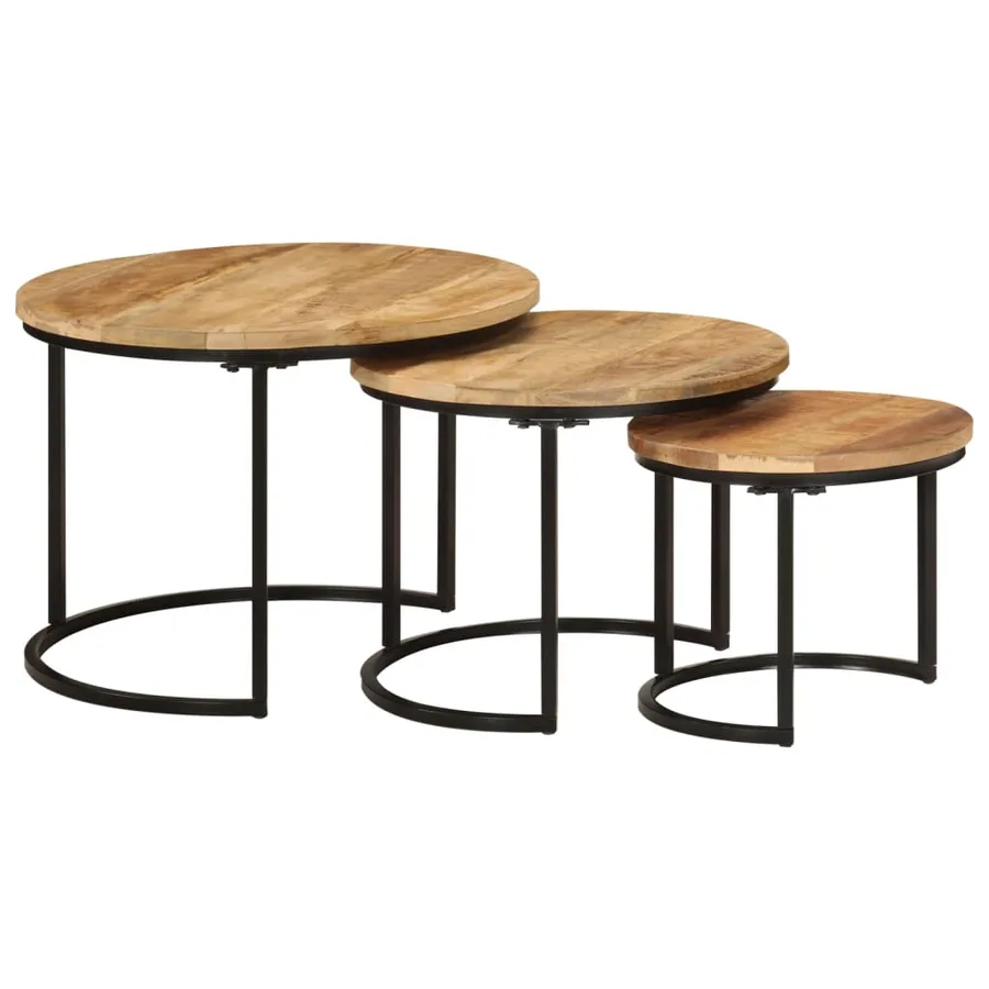 Tables gigognes 3 pcs bois de manguier massif brut - 11