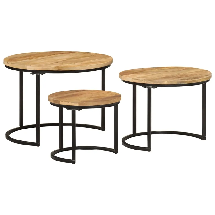 Tables gigognes 3 pcs bois de manguier massif brut - 2
