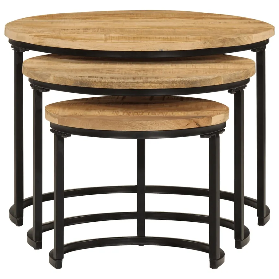 Tables gigognes 3 pcs bois de manguier massif brut - 4