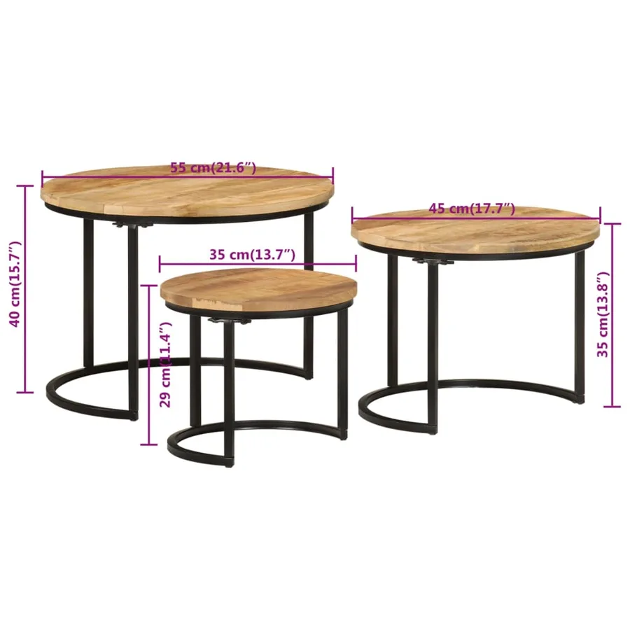 Tables gigognes 3 pcs bois de manguier massif brut - 7