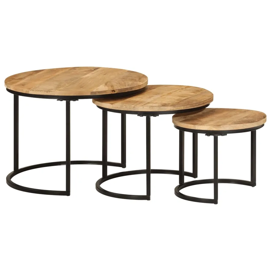 Tables gigognes 3 pcs bois de manguier massif brut - 8