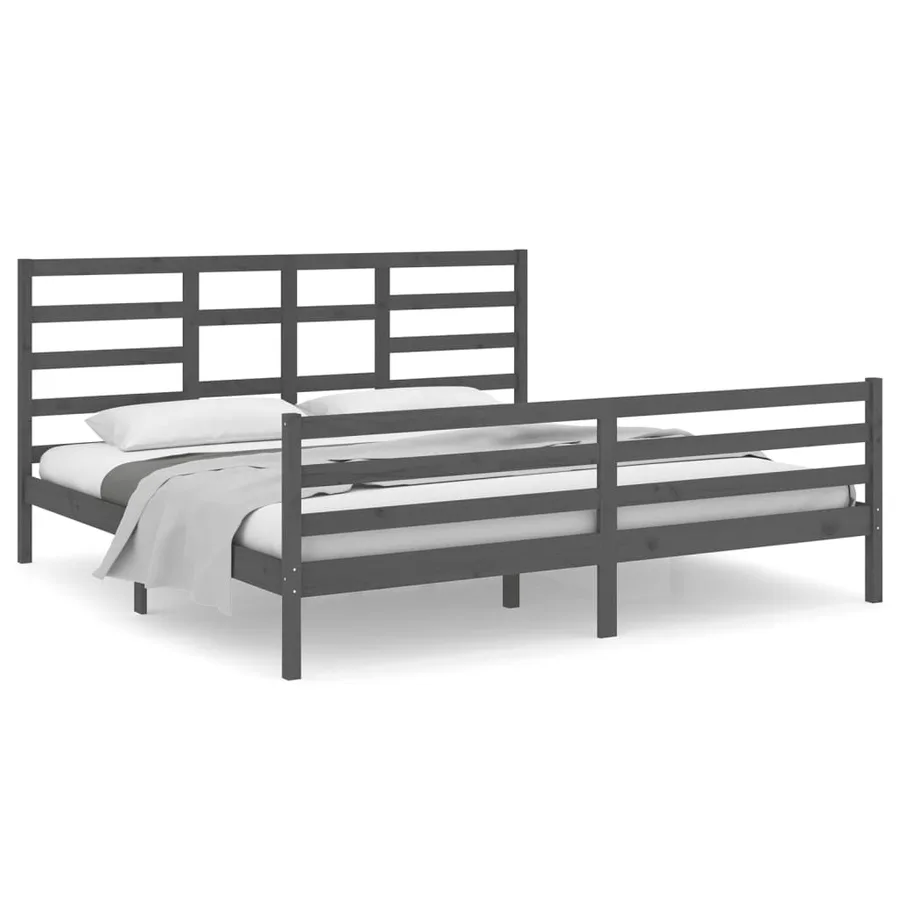 Cadre de lit sans matelas bois massif gris 200x200 cm - 2